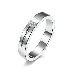 Lieson Damen Herren Ringe Edelstahl Partnerringe, Matt 4MM Zirkonia Verlobungsringe Freundschaftsringe Eheringe Hochzeitsringe für Herren Damen Silber Gr.54 (17.2) von Lieson