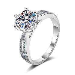 Lieson Damen Ringe für Verlobung, Frauen Ring Silber 925 Elegant mit 6 Krallen Rund Moissanit 1ct Hochzeit Ringe Silber Große 51 (16.2) von Lieson