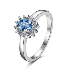 Lieson Damen Ringe für Verlobung, Hochzeit Ringe 925 Silber Blume 4 Zinken Oval Blau Moissanit 0.5ct Freundschaftsring Frauen Silber Gr. 51 (16.2) von Lieson