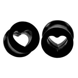 Lieson Ear Plugs Tunnel, 2 Stück Silikon Ohr Tunnel Hohl Herz Schwarz 14mm Flesh Tunnel Schwarz von Lieson