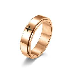 Lieson Edelstahlringe Damen Herren Partnerring, Poliert Kreuz 6MM Drehbar Verlobungsringe Freundschaftsringe Eheringe Hochzeitsringe für Herren Damen Rosegold Gr.62 (19.7) von Lieson