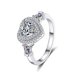 Lieson Ehering Damen, Hochzeit Ringe Silber 925 Luxus mit 3 Zinken Herz Moissanit 1ct Verlobung Ring Frauen Silber Gr. 52 (16.6) von Lieson