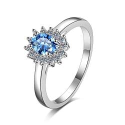 Lieson Ehering Damen, Verlobung Ringe Frauen Silber 925 Blume 4 Zinken Oval Blau Moissanit 0.5ct Trauring Silber Gr. 53 (16.9) von Lieson