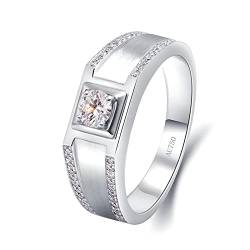 Lieson Ehering Herren, Hochzeit Ring 585 Gold Herren 14K Einfach 4 Zinken Rund Diamant mit 0.3ct Verlobung Ringe Weißgold Gr. 69 (22.0) von Lieson