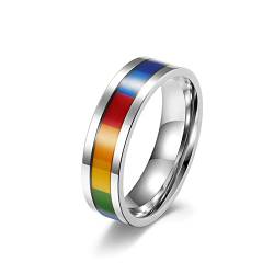 Lieson Eheringe Frauen Männer Edelstahl, Poliert 6MM Regenbogen LGBT Verlobungsringe Freundschaftsringe Hochzeitsringe Partnerringe für Herren Damen Silber Größe 60 (19.1) von Lieson