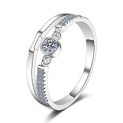 Lieson Eheringe für Frauen, Hochzeit Ringe 925 Silber Hohl Design Rund Zirkonia Freundschaftsringe Damen Silber Große 58 (18.5) von Lieson