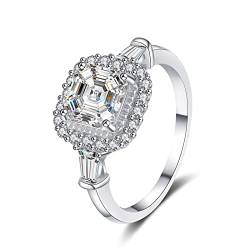 Lieson Eheringe für Frauen, Verlobung Ring Silber 925 Luxus mit 4 Zinken Quadratisch Moissanit 2ct Hochzeit Ring Damen Silber Gr. 54 (17.2) von Lieson