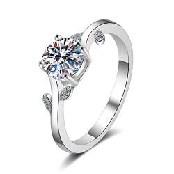 Lieson Eheringe für Frauen, Verlobungsring 925 Silber Blätter mit 4 Zinken Rund Moissanit 1ct Hochzeit Ring Damen Silber Große 60 (19.1) von Lieson