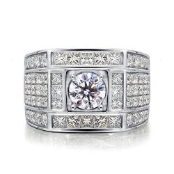 Lieson Eheringe für Männer, 14K 585 Weißgold Ring Herren Luxus Breit Reihen Rund Diamant mit 0.5ct Hochzeit Ring Weißgold Gr. 58 (18.5) von Lieson