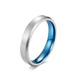 Lieson Frauen Ring Edelstahl, Einfach Matt Gebürstet 4MM Verlobungsringe Freundschaftsringe Eheringe Hochzeitsringe Partnerringe für Damen Blau Größe 60 (19.1) von Lieson