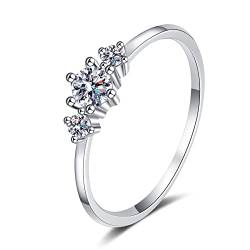 Lieson Frauen Ring Verlobung, 925 Sterling Silber Ring Damen Schlicht 3 Rund Moissanit 0.26ct Hochzeitsringe Silber Gr. 52 (16.6) von Lieson