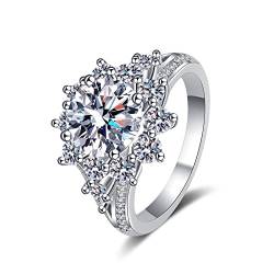 Lieson Frauen Ring Verlobung, 925 Sterling Silber Ringe Damen Luxus Blume mit Rund Moissanit 3ct Hochzeit Ringe Silber Gr. 58 (18.5) von Lieson