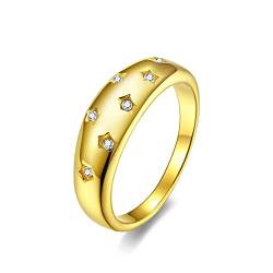 Lieson Frauen Ring Verlobung Edelstahl, Einfach 6MM Stern Zirkonia Freundschaftsringe Eheringe Hochzeitsringe Partnerringe für Damen Gold Gr.57 (18.1) von Lieson