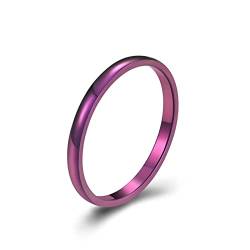 Lieson Frauen Ring Verlobung Edelstahl, Einfach Dünn Stapelring 2MM Freundschaftsringe Eheringe Hochzeitsringe Partnerringe für Damen Lila Gr.52 (16.6) von Lieson