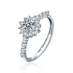 Lieson Freundschaftsringe Damen, Hochzeit Ringe 925 Silber Blume Halbe Ewigkeit mit Rund Moissanit 0.5ct Ehering Frauen Silber Große 53 (16.9) von Lieson