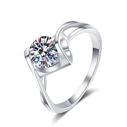 Lieson Freundschaftsringe Damen, Hochzeit Ringe Silber 925 Verdreht Hohl Herz Solitär Rund Zirkonia 5MM Eheringe Frauen Silber Gr. 58 (18.5) von Lieson