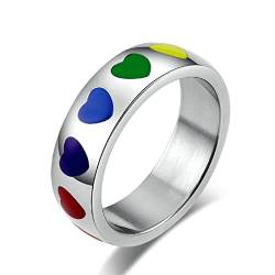 Lieson Freundschaftsringe Edelstahl Frauen Männer, 6MM Regenbogen Emaille Herz Verlobungsringe Eheringe Hochzeitsringe Partnerringe für Herren Damen Silber Gr.67 (21.3) von Lieson