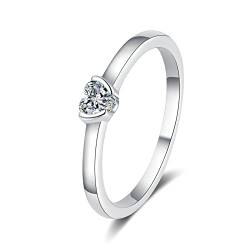 Lieson Freundschaftsringe Frauen, 925 Sterling Silber Ring Damen Solitär mit 3 Zinken Herz Moissanit 0.3ct Hochzeit Ringe Silber Gr. 54 (17.2) von Lieson