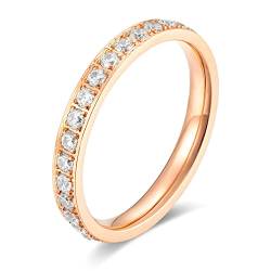 Lieson Freundschaftsringe Frauen Edelstahl, Stapelring 3MM Zirkonia Verlobungsringe Eheringe Hochzeitsringe Partnerringe für Damen Rosegold Gr.57 (18.1) von Lieson