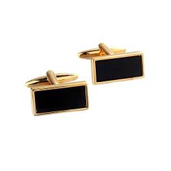 Lieson Hemd Herren Manschettenknöpfe, Schwarz Gold Manschettenknöpfe Rechteck Cufflinks für Hemd Hochzeit Geburtstag Geschenk von Lieson