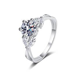 Lieson Hochzeit Ring Damen, Silber Ringe 925 Frauen Hohl Blume Blätter Rund Moissanit 1ct Ehering Silber Große 53 (16.9) von Lieson