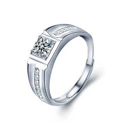Lieson Hochzeit Ring für Herren, Trauringe Silber 925 mit 4 Zinken Rund Moissanit 0.5ct Ehering Männer Silber Verstellbar von Lieson