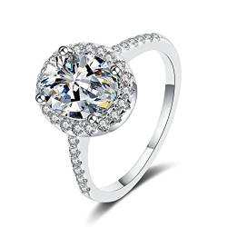 Lieson Hochzeitsringe Damen, Eheringe Silber 925 Elegant Blume mit Oval Moissanit 2ct Verlobungsringe Frauen Silber Große 60 (19.1) von Lieson