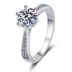 Lieson Hochzeitsringe Damen, Silber Ringe 925 Frauen Klassisch mit 6 Zinken Rund Moissanit 2ct Verlobungsring Silber Verstellbar von Lieson