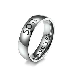 Lieson Hochzeitsringe Damen Herren Edelstahl, Poliert 6MM mit Gravur I love you Son Verlobungsringe Freundschaftsringe Eheringe Partnerringe für Herren Damen Silber Größe 62 (19.7) von Lieson