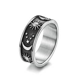 Lieson Hochzeitsringe Edelstahl Frauen Männer, Vintage Sonne Mond Stern 8MM Verlobungsringe Freundschaftsringe Eheringe Partnerringe für Herren Damen Silber Schwarz Gr.70 (22.3) von Lieson