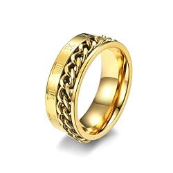 Lieson Hochzeitsringe Edelstahl Männer, Kette mit Römischen Ziffern 8MM Drehbar Verlobungsringe Freundschaftsringe Eheringe Partnerringe für Herren Gold Gr.62 (19.7) von Lieson