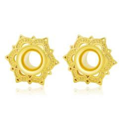 Lieson Ohr Tunnel Ohrringe, 2 Stück Tunnel Edelstahl Vintage Blume 10mm Tunnel Gold von Lieson