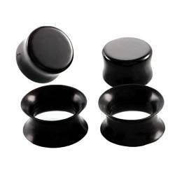 Lieson Ohr Tunnel Ohrringe, 4 Stück Ohr Tunnel Silikon Set Schwarz Stein Und Creolen 8mm Ohr Plug Schwarz von Lieson