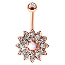 Lieson Ring Bauchnabelpiercing Damen, Edelstahl Bauchnabelpiercing Sonnenblume mit Opal Zirkonia Weiß Banane Bauchnabelpiercing Rosegold von Lieson