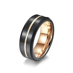 Lieson Ring Männer Wolfram, 8MM Matt Rillen Linie Rosegold Verlobungsringe Freundschaftsringe Eheringe Hochzeitsringe Partnerringe für Herren Schwarz Größe 57 (18.1) von Lieson