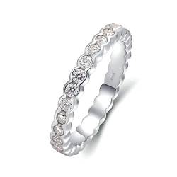 Lieson Ring Verlobung Damen, Hochzeit Ring Damen Weißgold 750 18K Welle Reihe Rund Diamant mit 0.95ct Partnerringe Weißgold Gr. 65 (20.7) von Lieson