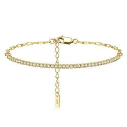 Lieson Silber Armband Damen 925, Armbänder Dünne Geometrisch Kette mit Zirkonia Gold Verstellbare 16.5CM, Geburtstag Muttertag Weihnachten Geschenk für Mama Ehefrau Freundin von Lieson