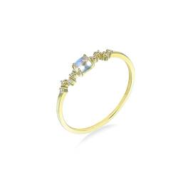Lieson Trauringe Damen, 14K Goldring Frauen 585 Gold Elegant Oval Blau Mondstein mit Weiß Topas Ring Verlobung Gelbgold Gr. 61 (19.4) von Lieson