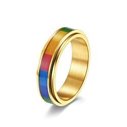 Lieson Trauringe Damen Herren Edelstahl, Regenbogen LGBT 6MM Drehbar Verlobungsringe Freundschaftsringe Eheringe Hochzeitsringe Partnerringe für Herren Damen Gold Größe 54 (17.2) von Lieson