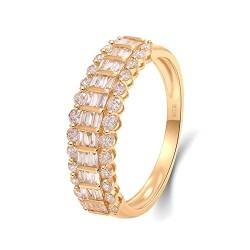 Lieson Trauringe für Frauen, Goldring Damen Echtgold 750 18K Luxus Reihen Rechteckig Rund Laborgezüchteter Diamant mit 0.6ct Ring Verlobung Gelbgold Große 54 (17.2) von Lieson