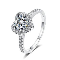 Lieson Trauringe für Frauen, Hochzeit Ringe 925 Silber Elegant Halo Herz Moissanit 1ct Eheringe Damen Silber Gr. 54 (17.2) von Lieson