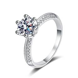 Lieson Trauringe für Frauen, Hochzeit Ringe 925 Silber Elegant mit 6 Zinken Rund Moissanit 1ct Verlobung Ring Damen Silber Große 57 (18.1) von Lieson