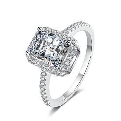 Lieson Trauringe für Frauen, Hochzeit Ringe 925 Silber Klassisch Halo mit 4 Zinken Rechteckig Moissanit 2ct Freundschaftsring Damen Silber Große 60 (19.1) von Lieson