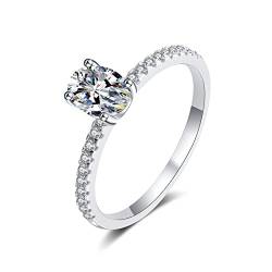Lieson Verlobung Ring Damen, Frauen Ringe Silber 925 Luxus mit 4 Zinken Oval Moissanit 2ct Hochzeit Ring Silber Gr. 53 (16.9) von Lieson