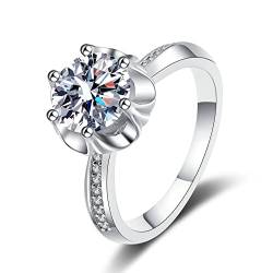 Lieson Verlobung Ring Damen, Silber Ringe 925 Frauen Blume 6 Zinken Rund Moissanit 2ct Trauring Silber Große 49 (15.6) von Lieson