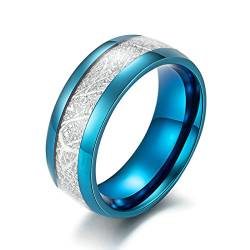 Lieson Verlobung Ring Männer Edelstahl, 8MM Meteorring Freundschaftsringe Eheringe Hochzeitsringe Partnerringe für Herren Blau Größe 54 (17.2) von Lieson