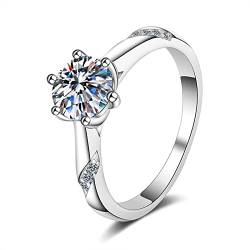 Lieson Verlobungsring Damen, Silberring 925 Frauen Elegant mit 6 Zinken Rund Moissanit 2ct Hochzeitsringe Silber Große 53 (16.9) von Lieson