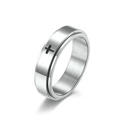 Lieson Verlobungsring Edelstahl Frauen Männer, Poliert Kreuz 6MM Drehbar Freundschaftsringe Eheringe Hochzeitsringe Partnerringe für Herren Damen Silber Gr.67 (21.3) von Lieson