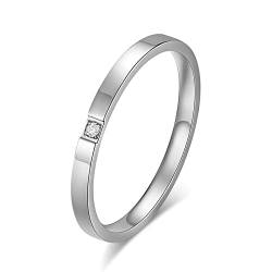 Lieson Verlobungsringe Edelstahl Frauen, Dünn 2MM Solitär Zirkonia Freundschaftsringe Eheringe Hochzeitsringe Partnerringe für Damen Silber Gr.54 (17.2) von Lieson