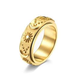 Lieson Verlobungsringe Edelstahl Frauen Männer, 8MM Drehbar Mond Sonne Stern Freundschaftsringe Eheringe Hochzeitsringe Partnerringe für Herren Damen Gold Größe 54 (17.2) von Lieson